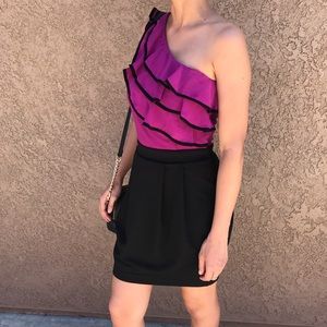 ✨ Lipsy London Black and Wine Ruffle Dress